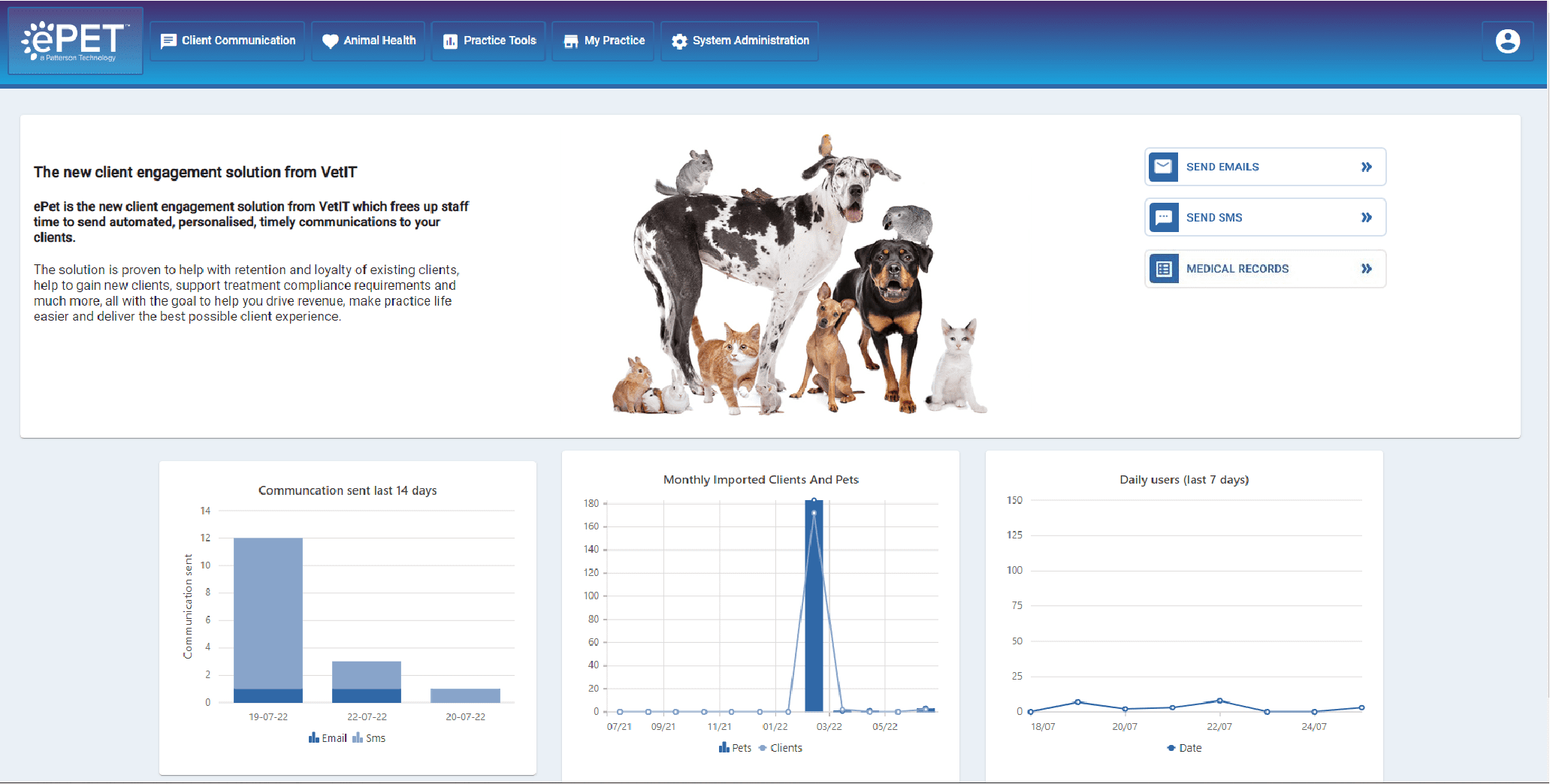 Sample of ePet dashboard