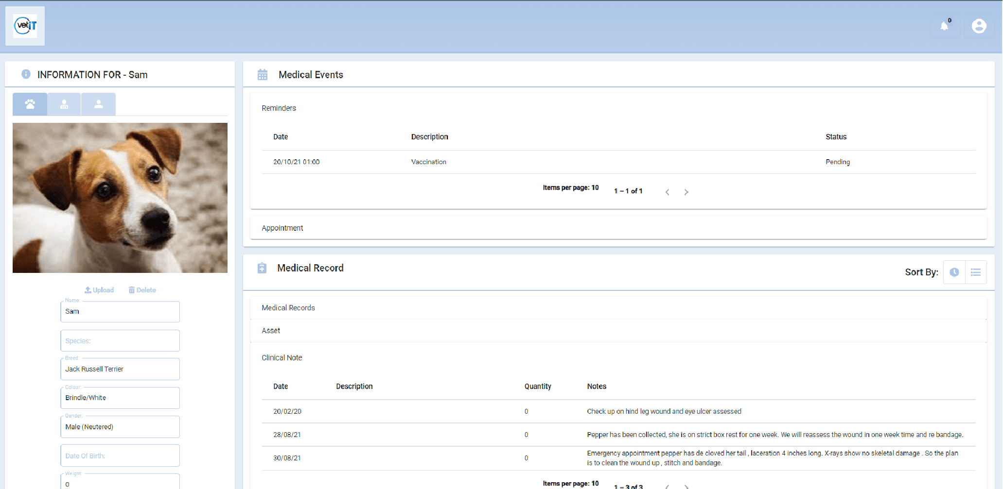 Sample of customer portal in ePet